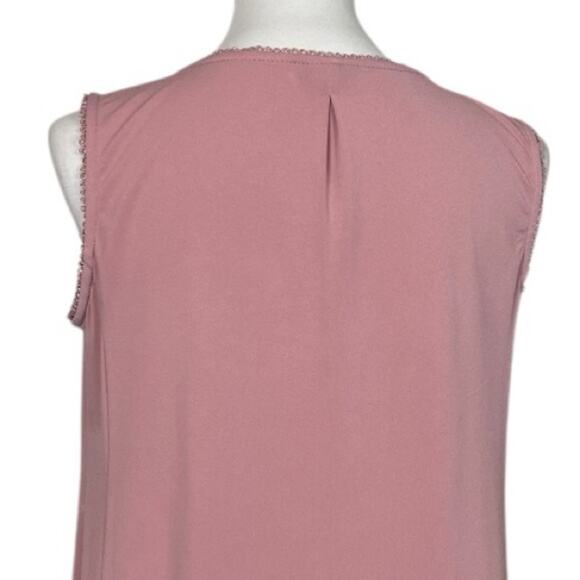 Roz & Ali Dressbarn Top Lace Split Neck Sleeveless Mauve Pink Women’s Size M - Picture 8 of 12